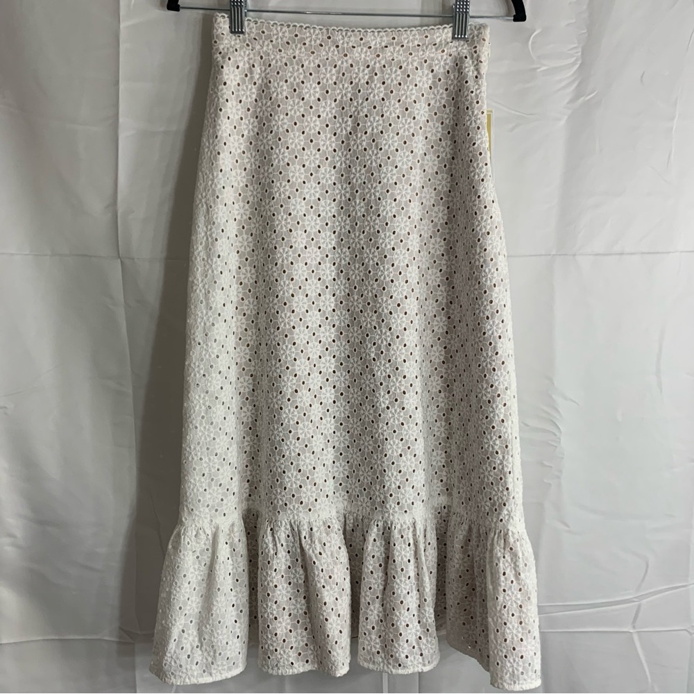NWT MICHAEL MICHAEL KORS Eyelet Ruffled White Midi Skirt Cottagecore, size 12 - Picture 14 of 15